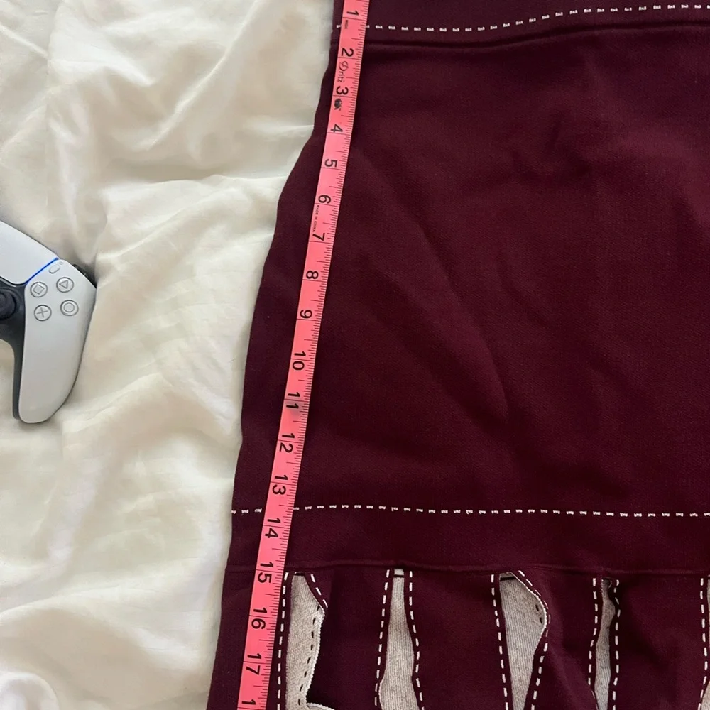 STAUD burgundy maroon fringe pencil mini knit skirt high waisted **RARE** small - Picture 4 of 8